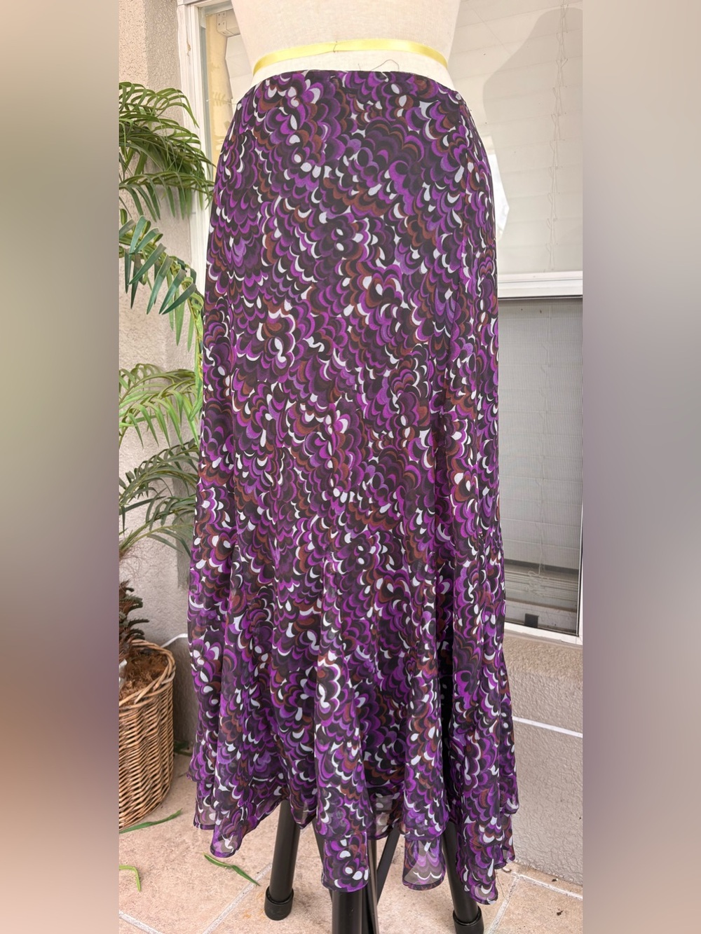 Cato Purple Patterned Maxi Skirt with Brown & White Accents